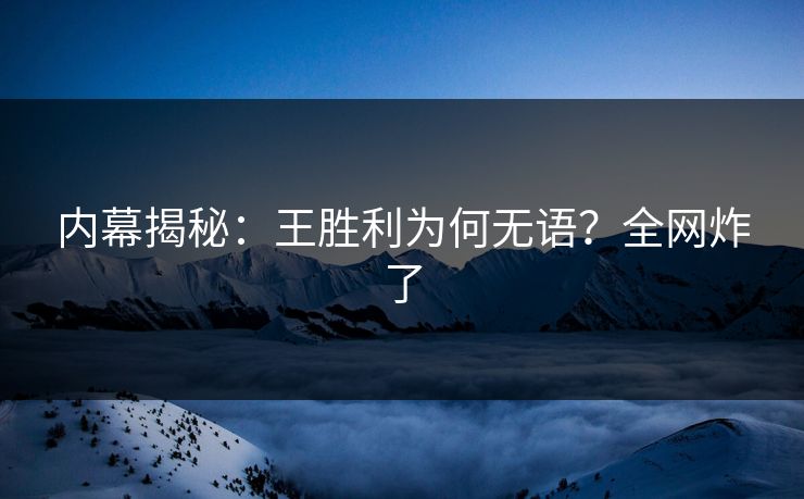 内幕揭秘：王胜利为何无语？全网炸了