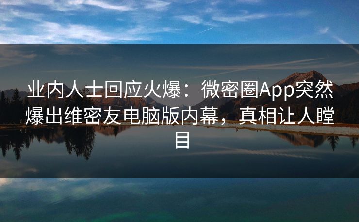 业内人士回应火爆：微密圈App突然爆出维密友电脑版内幕，真相让人瞠目