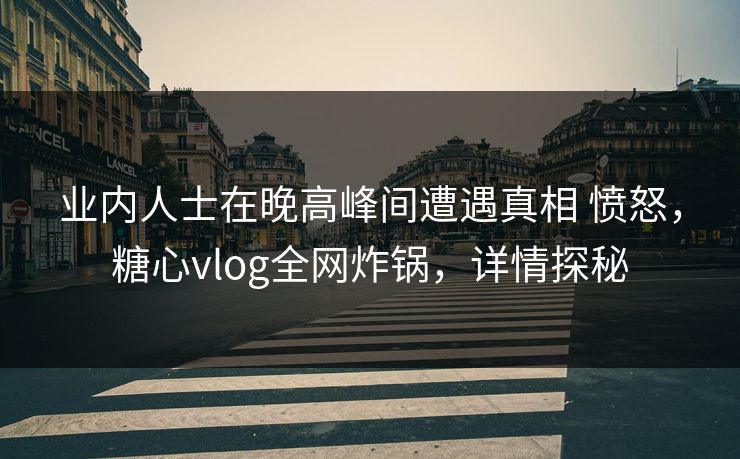 业内人士在晚高峰间遭遇真相 愤怒，糖心vlog全网炸锅，详情探秘