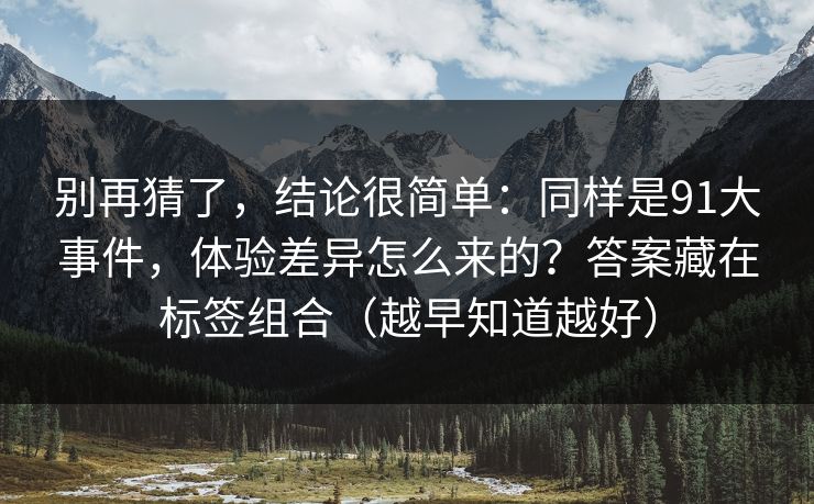 别再猜了，结论很简单：同样是91大事件，体验差异怎么来的？答案藏在标签组合（越早知道越好）